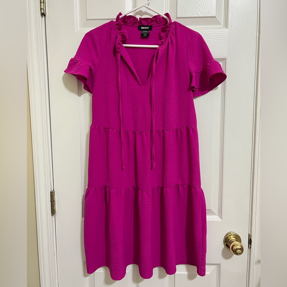 DKNY Womens Ruffle Shift Mini Dress